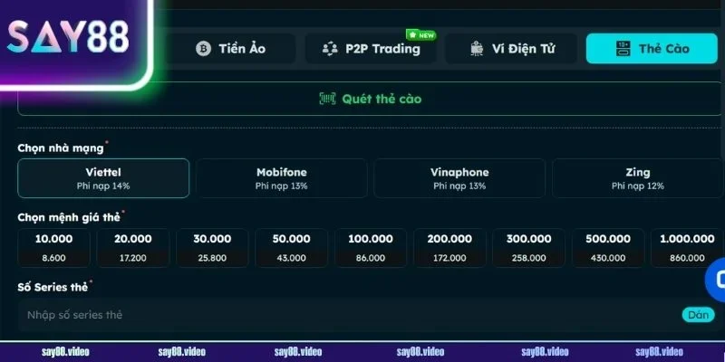 Quy trình nạp tiền được thiết kế đơn giản